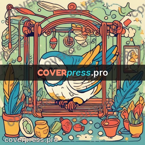 Comic style drawing: parrot on a hanging perch