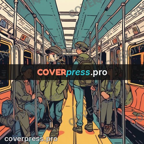 Comic style drawing: people in a metro carriage