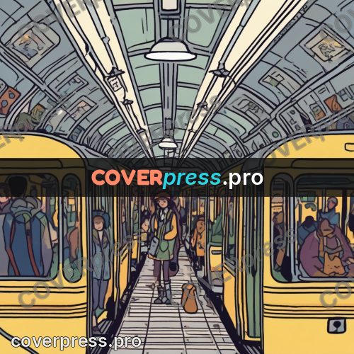 Comic style drawing: people in a metro carriage