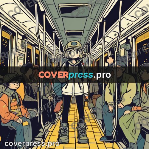 Comic style drawing: people in a metro carriage