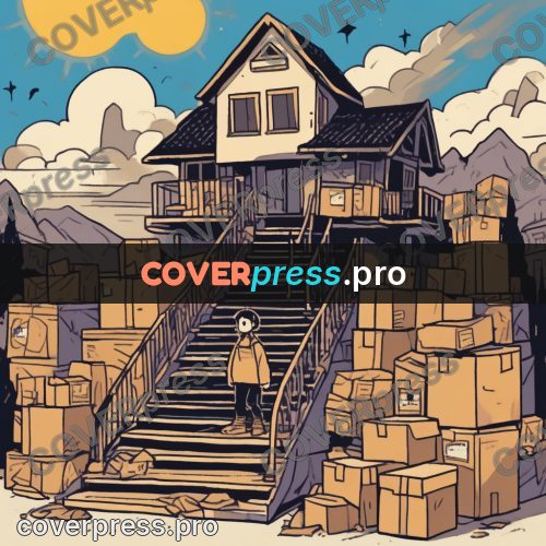 Comic style drawing: boxes by a house stairway