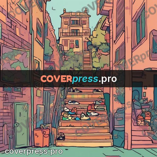 Comic style drawing: stairway between close houses