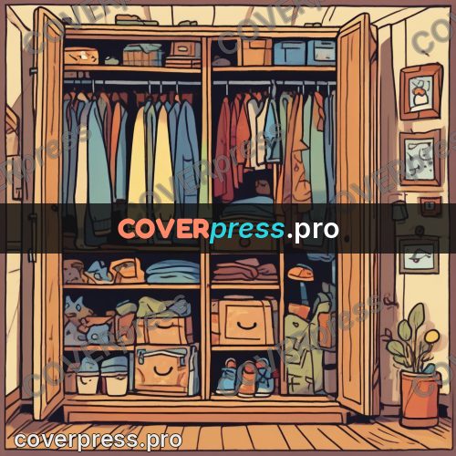 Comic style drawing: wardrobe with clothes and shoes