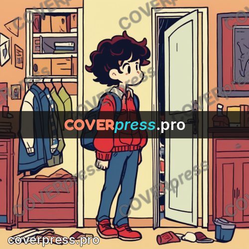 Comic style drawing: hero at an open wardrobe door