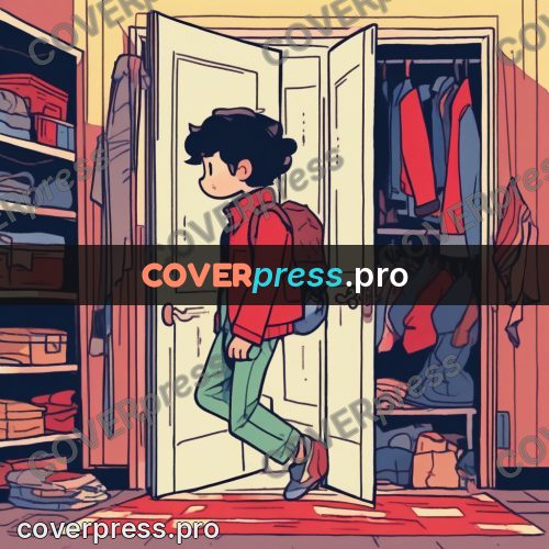 Comic style drawing: hero at an open wardrobe door