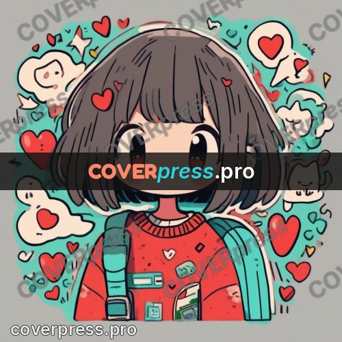 Comic style drawing: girl among red hearts