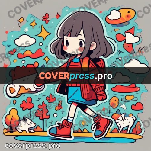 Comic style drawing: girl walking with a backpack