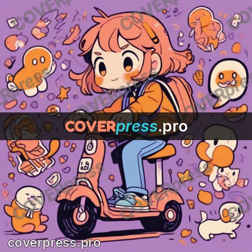 Comic style drawing: girl on a scooter