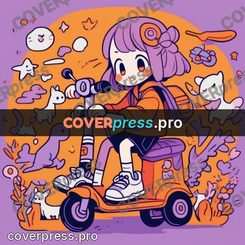 Comic style drawing: girl on a scooter