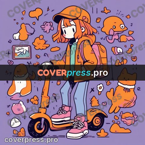 Comic style drawing: girl next to a scooter