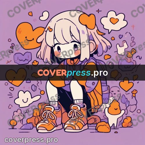 Comic style drawing: girl sitting among hearts