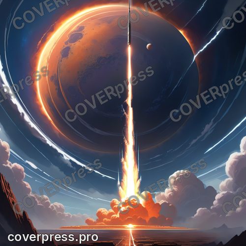 В стиле Концепт-арт: платформа всплыла над штормовым слоем, факел на мачте горит ровным белым пером, кольца