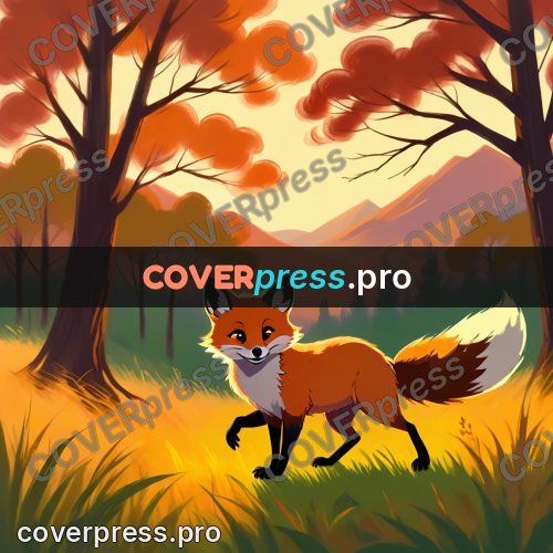 Cartoon style drawing: red fox in an autumn forest
