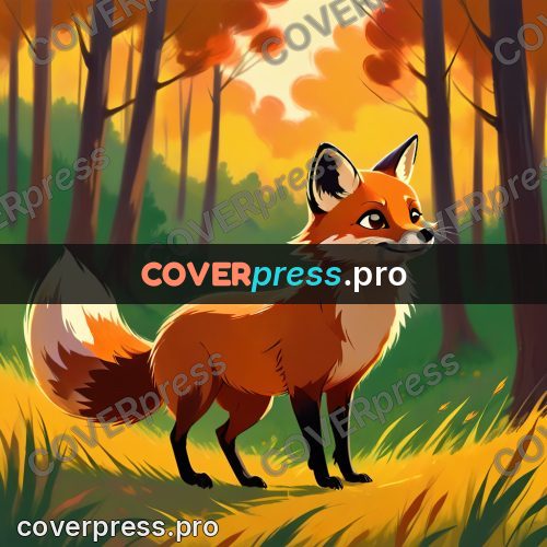 Cartoon style drawing: red fox in an autumn forest