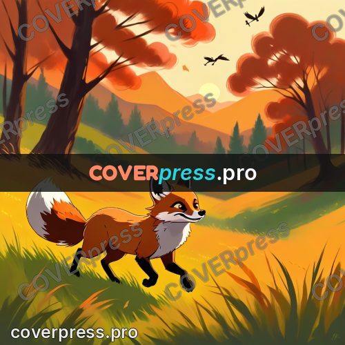 Cartoon style drawing: red fox in an autumn forest