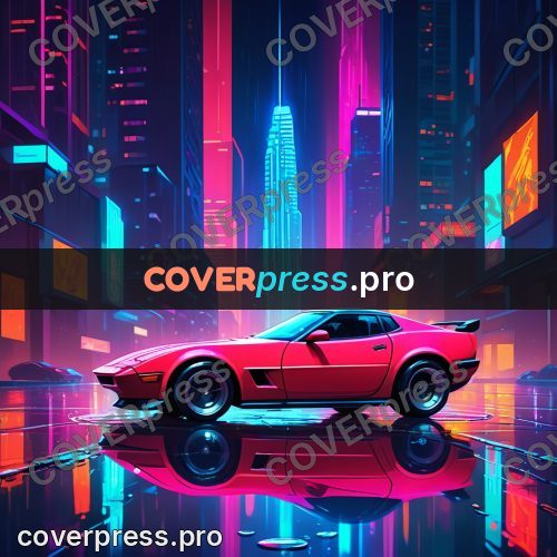 Cartoon style drawing: sports car on a wet street