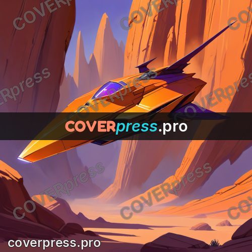 Cartoon style drawing: craft in a red canyon
