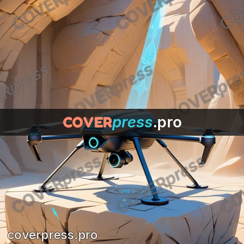 Cartoon style drawing: drone on stone blocks