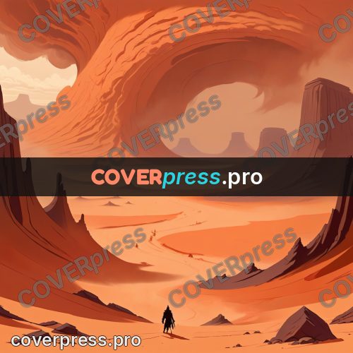 Cartoon style drawing: orange desert with a figure