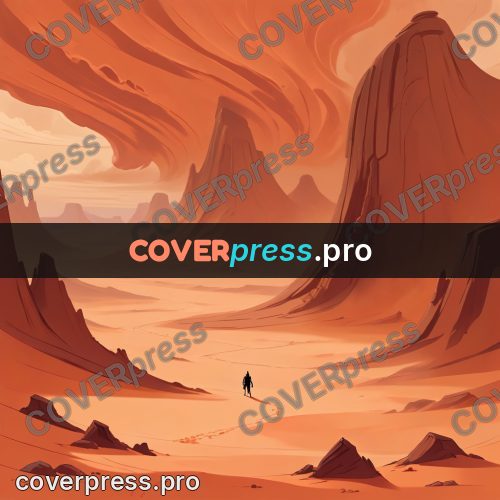 Cartoon style drawing: orange desert with a figure