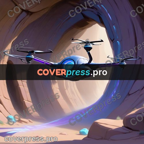 Cartoon style drawing: drone at a glowing portal