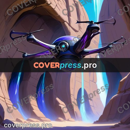Cartoon style drawing: drone at a glowing portal