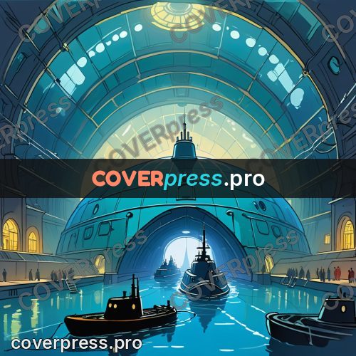 Cartoon style drawing: boats in a domed hall