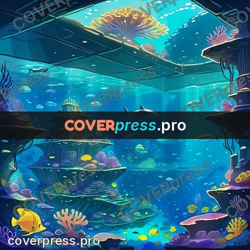 Cartoon style drawing: reef with bright corals