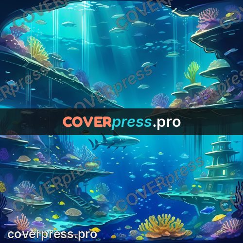 Cartoon style drawing: reef with bright corals