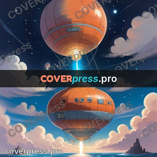 Cartoon style drawing: capsule rising above the clouds