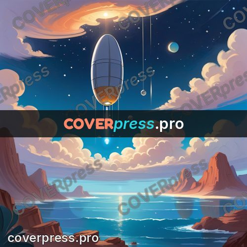 Cartoon style drawing: capsule rising above the clouds
