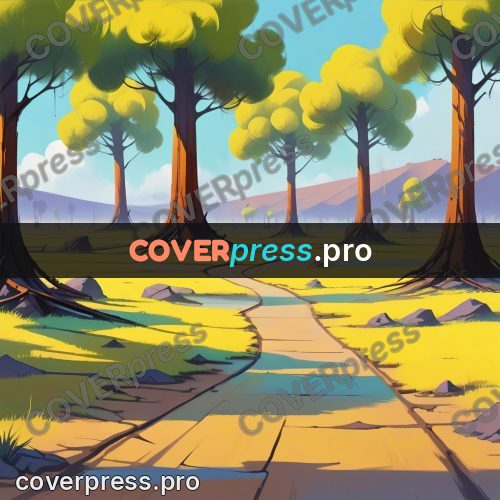 Cartoon style drawing: yellow plain with trees