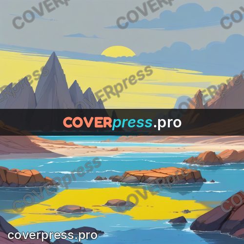 Cartoon style drawing: yellow rocks by the water