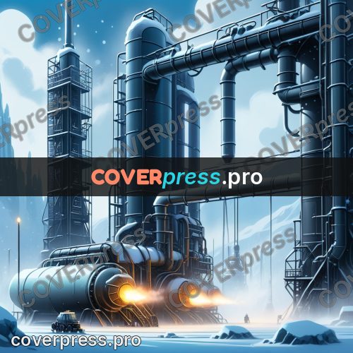 Cartoon style drawing: industrial towers in the ice
