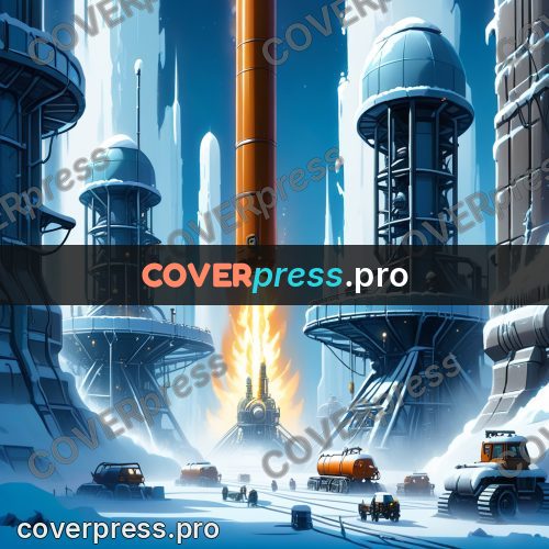 Cartoon style drawing: industrial towers in the ice