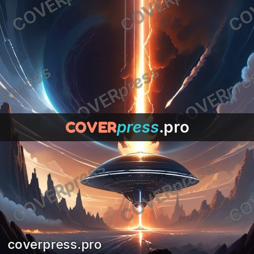 Cartoon style drawing: ring and beam over a planet
