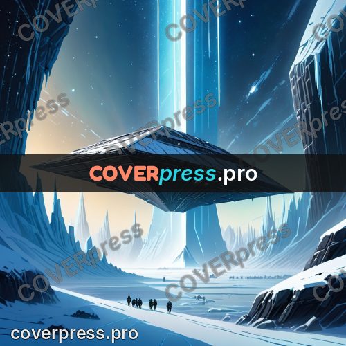 Cartoon style drawing: ship above an ice field