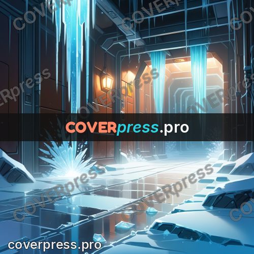 Cartoon style drawing: frozen corridor with icicles
