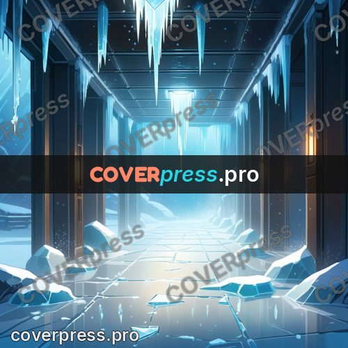 Cartoon style drawing: frozen corridor with icicles