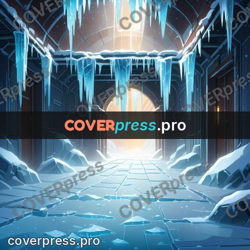Cartoon style drawing: frozen corridor with icicles