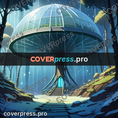 Cartoon style drawing: greenhouse dome in the snow