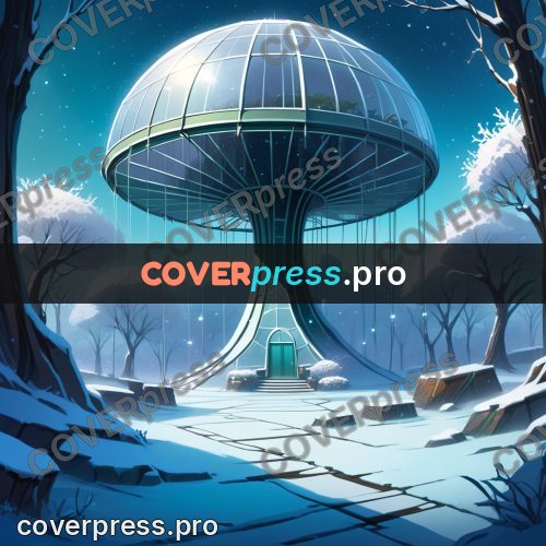 Cartoon style drawing: greenhouse dome in the snow