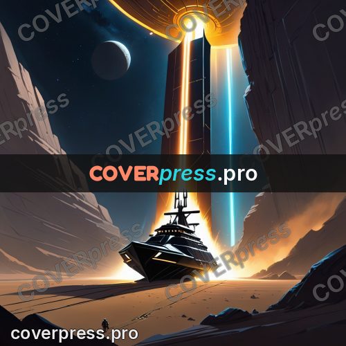 Cartoon style drawing: ship by a glowing arc