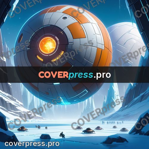 Cartoon style drawing: metal sphere on the ice