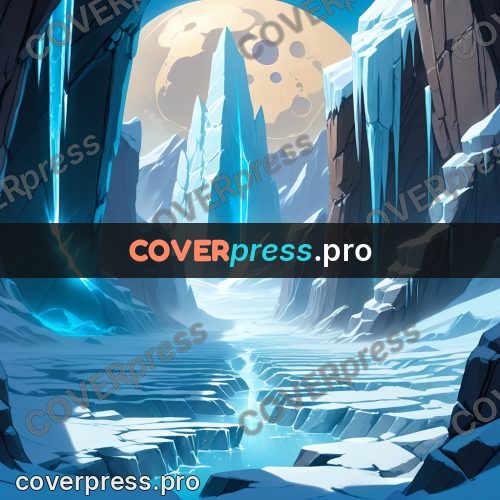 Cartoon style drawing: ice spikes above a chasm
