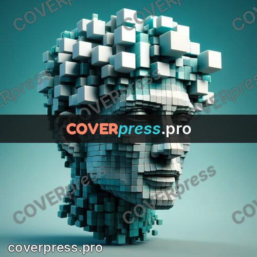 Geometric 3d artwork: human head on a turquoise ground