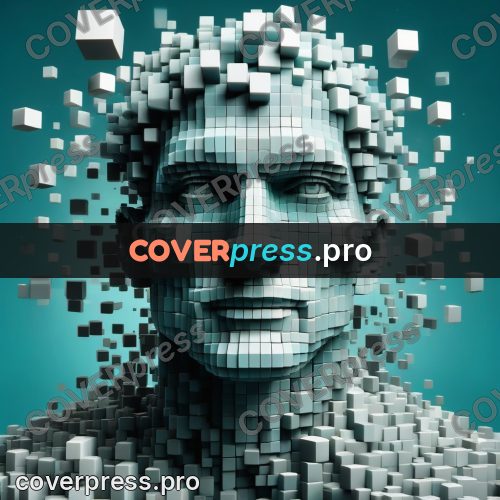 Geometric 3d artwork: human head on a turquoise ground
