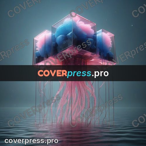 Geometric 3d artwork: pink jellyfish with long tentacles