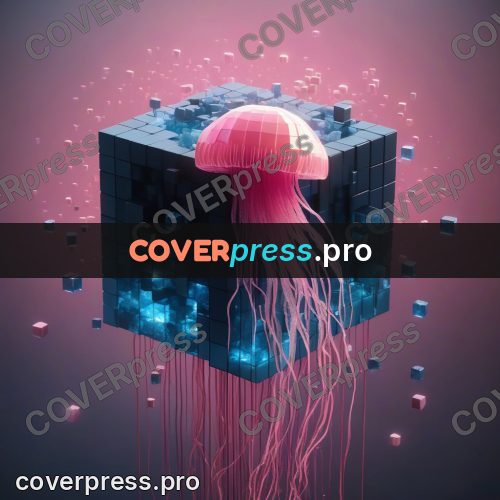 Geometric 3d artwork: pink jellyfish with long tentacles