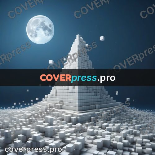 Geometric 3d artwork: white block form under the moon